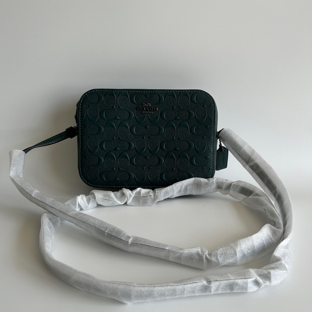 Coach Mini Jamie Forest Green Signature Debossed Leather Camera Bag NEW - Picture 3 of 11